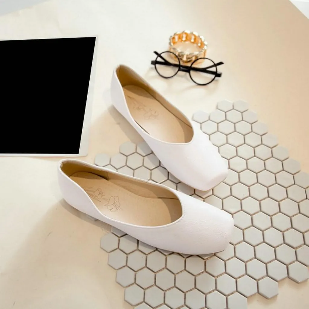 DINTAHA Square Toe Flats Closed Toe Ballet Flats Dressy Casual Slip On Ballerina Shoes