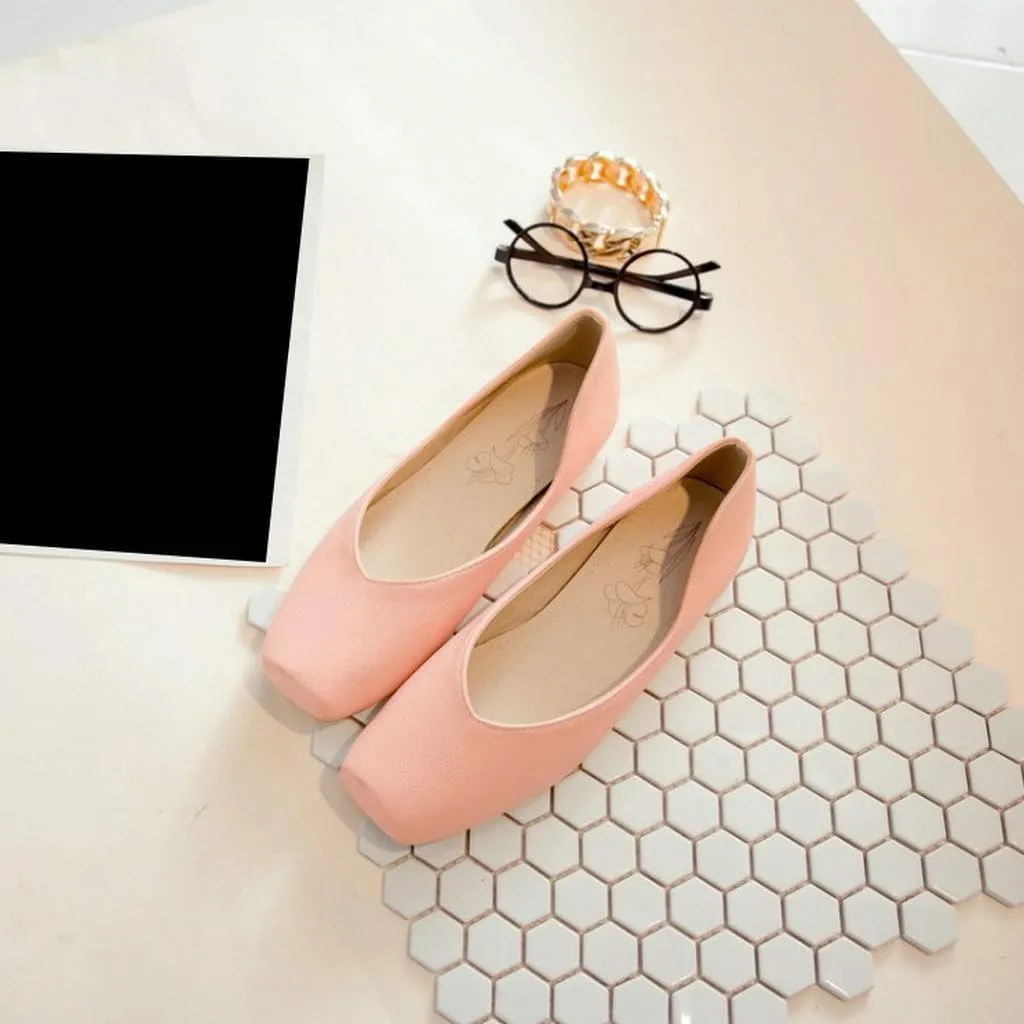 DINTAHA Square Toe Flats Closed Toe Ballet Flats Dressy Casual Slip On Ballerina Shoes