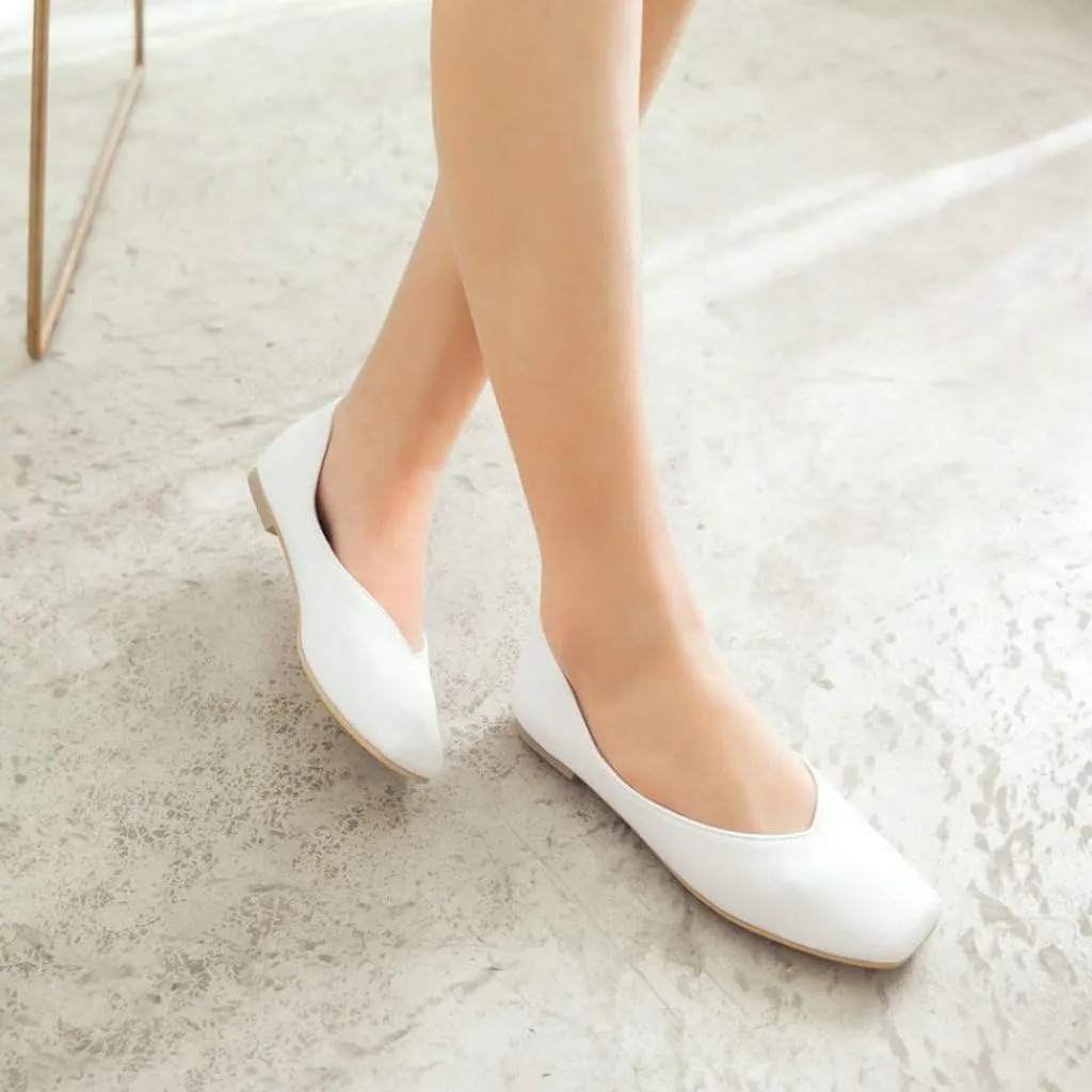 DINTAHA Square Toe Flats Closed Toe Ballet Flats Dressy Casual Slip On Ballerina Shoes