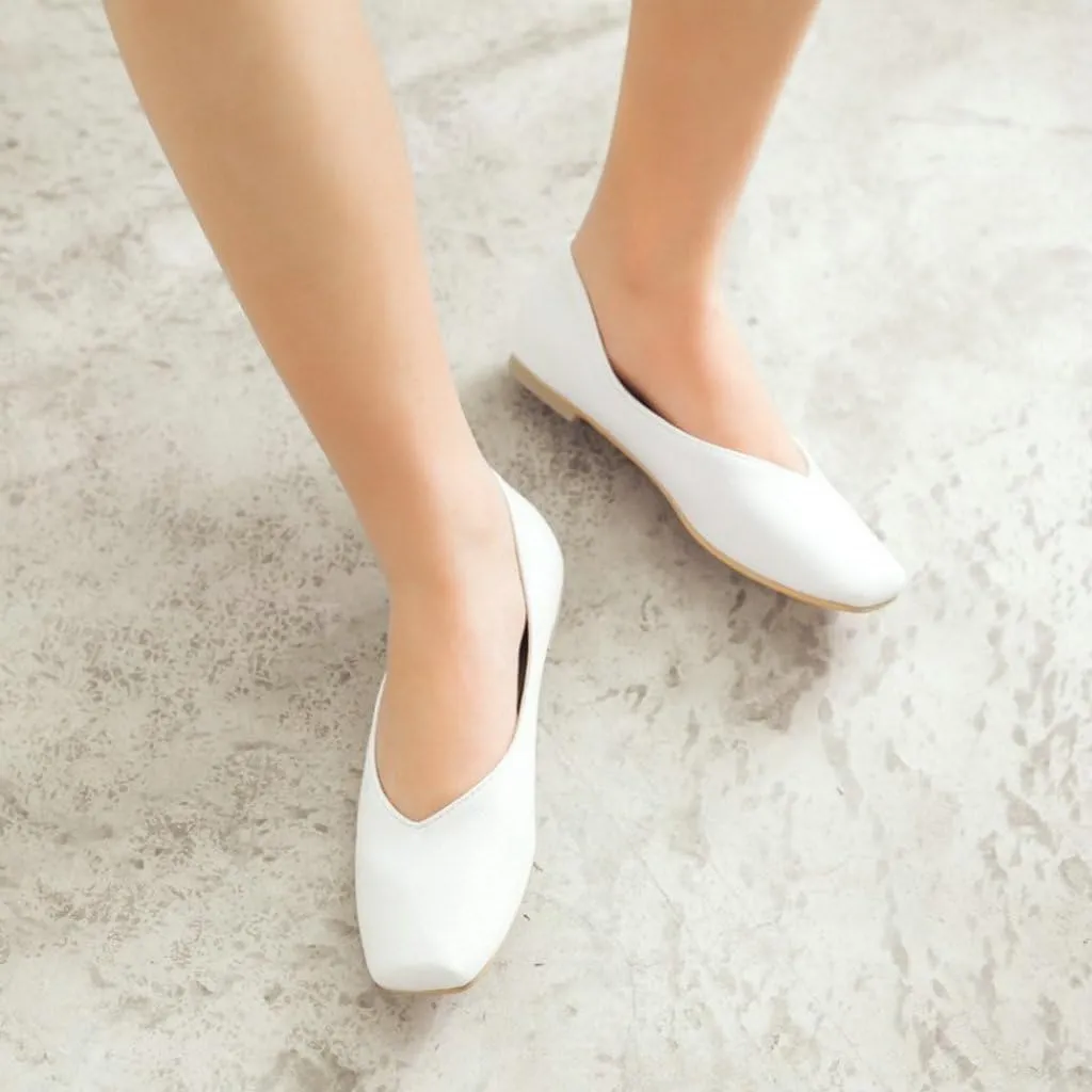 DINTAHA Square Toe Flats Closed Toe Ballet Flats Dressy Casual Slip On Ballerina Shoes
