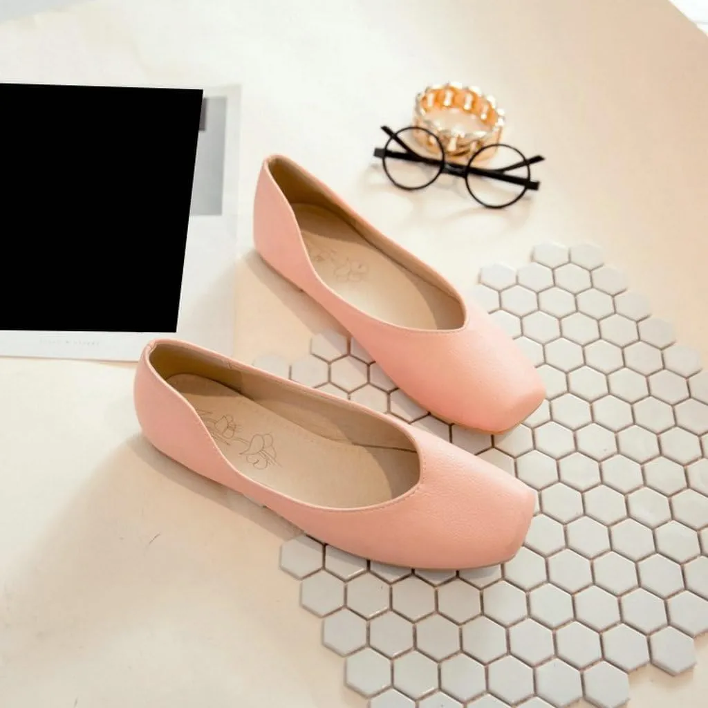 DINTAHA Square Toe Flats Closed Toe Ballet Flats Dressy Casual Slip On Ballerina Shoes