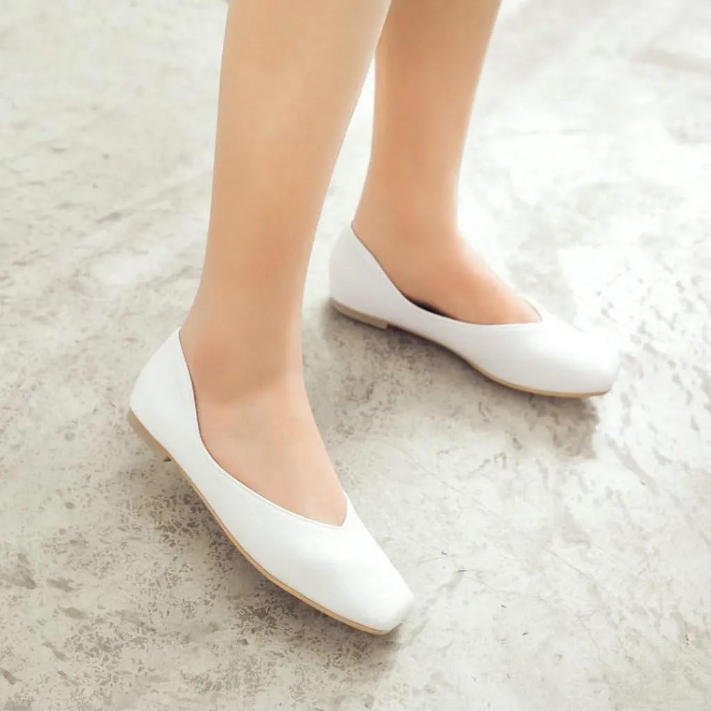 DINTAHA Square Toe Flats Closed Toe Ballet Flats Dressy Casual Slip On Ballerina Shoes