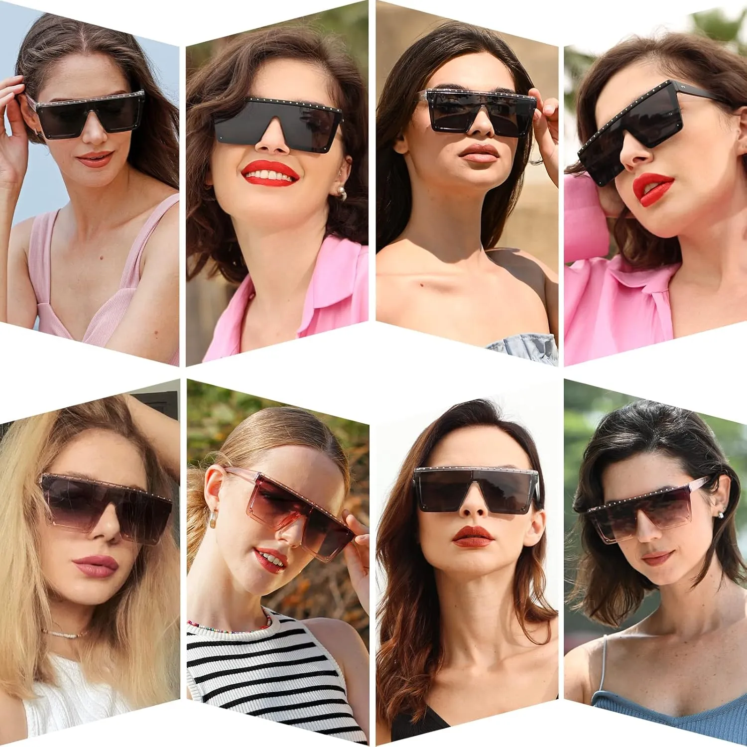 Dollger Square Oversized Rhinestone Sunglasses for Women Big Flat Top Rivet Fashion Large UV Protection Rimless Shades