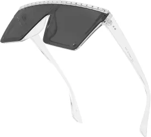 Dollger Square Oversized Rhinestone Sunglasses for Women Big Flat Top Rivet Fashion Large UV Protection Rimless Shades
