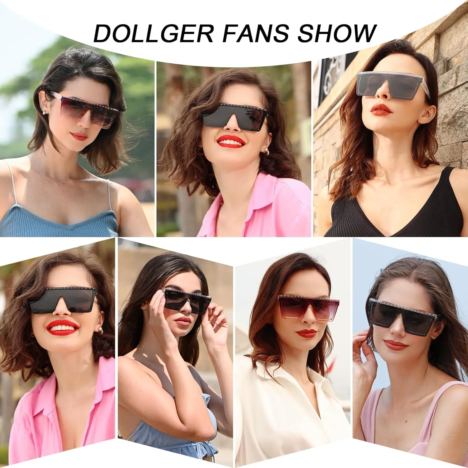 Dollger Square Oversized Rhinestone Sunglasses for Women Big Flat Top Rivet Fashion Large UV Protection Rimless Shades