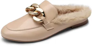 DREAM PAIRS Mules for Women Flats Shoes Comfortable Slip on Closed Toe Slides Loafers with Chain Backless Womens Mules