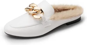 DREAM PAIRS Mules for Women Flats Shoes Comfortable Slip on Closed Toe Slides Loafers with Chain Backless Womens Mules