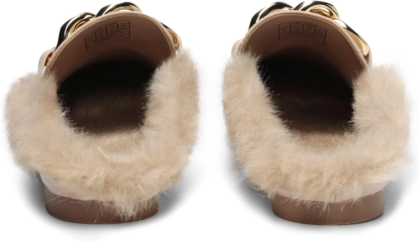 DREAM PAIRS Mules for Women Flats Shoes Comfortable Slip on Closed Toe Slides Loafers with Chain Backless Womens Mules