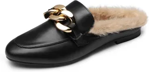 DREAM PAIRS Mules for Women Flats Shoes Comfortable Slip on Closed Toe Slides Loafers with Chain Backless Womens Mules