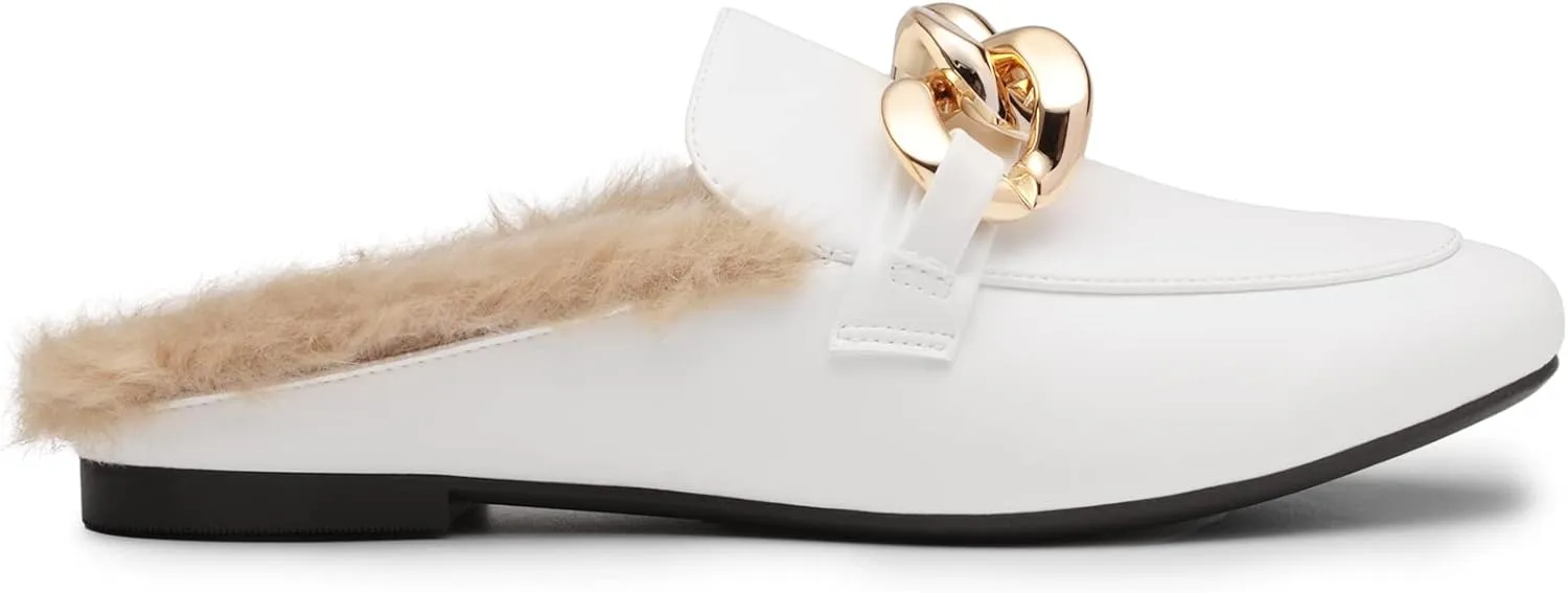DREAM PAIRS Mules for Women Flats Shoes Comfortable Slip on Closed Toe Slides Loafers with Chain Backless Womens Mules