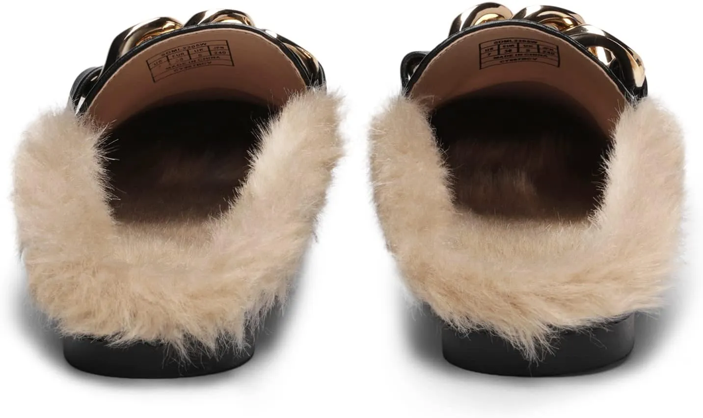 DREAM PAIRS Mules for Women Flats Shoes Comfortable Slip on Closed Toe Slides Loafers with Chain Backless Womens Mules