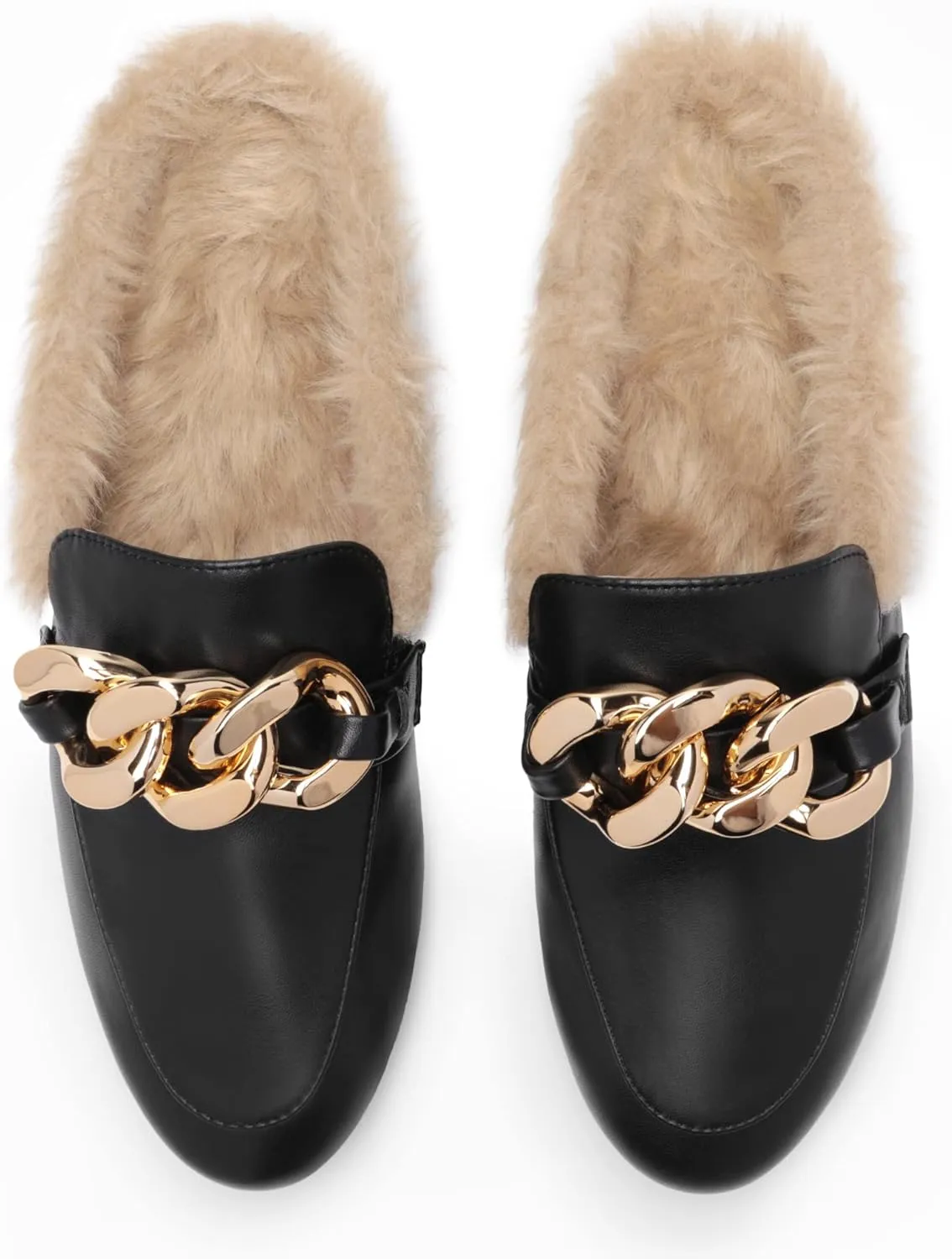 DREAM PAIRS Mules for Women Flats Shoes Comfortable Slip on Closed Toe Slides Loafers with Chain Backless Womens Mules