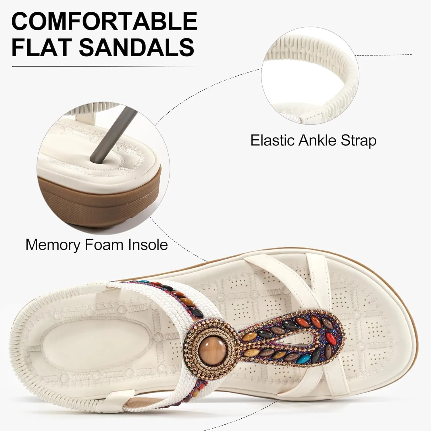 Ecetana Flat Sandals for Women 2025 Dressy Summer Boho Strappy Sandals Comfortable Slip on Beach Walking Shoes