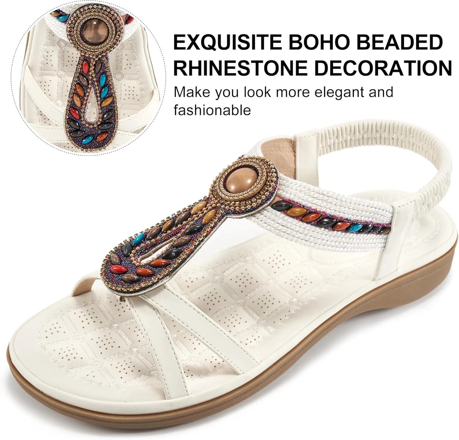 Ecetana Flat Sandals for Women 2025 Dressy Summer Boho Strappy Sandals Comfortable Slip on Beach Walking Shoes
