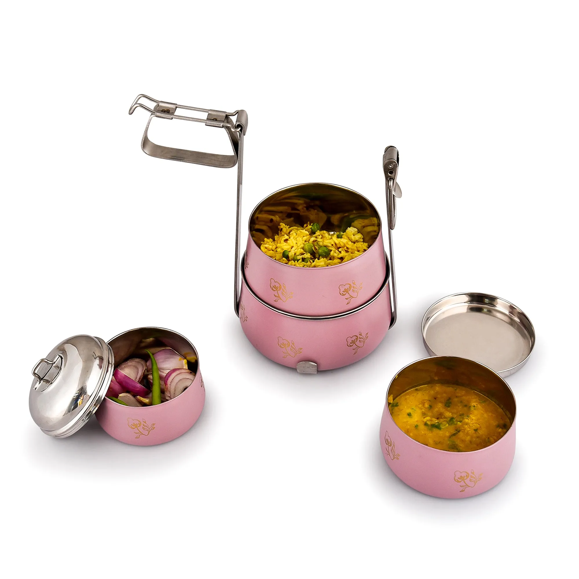 ELAN Stainless Steel 4 Tier Lunch Box,  (Mauve, 1470 ml)