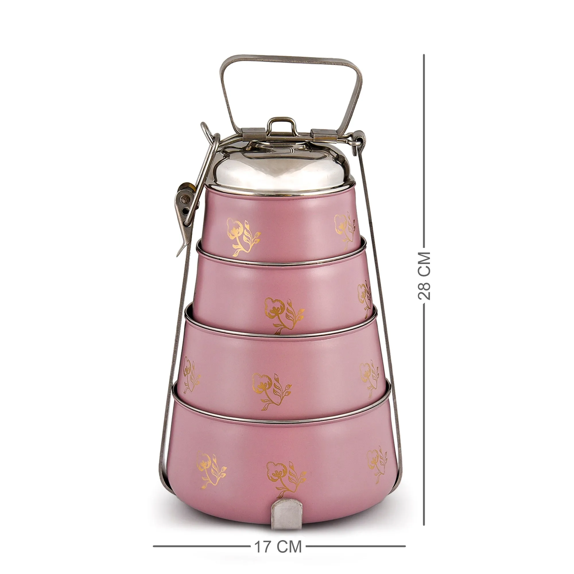 ELAN Stainless Steel 4 Tier Lunch Box,  (Mauve, 1470 ml)