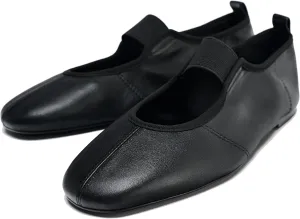 Elastic Strap Leather Ballet Flats for Women Round Toe Ballerina Shoes Comfortable Casual Mary Jane Flat Shoe