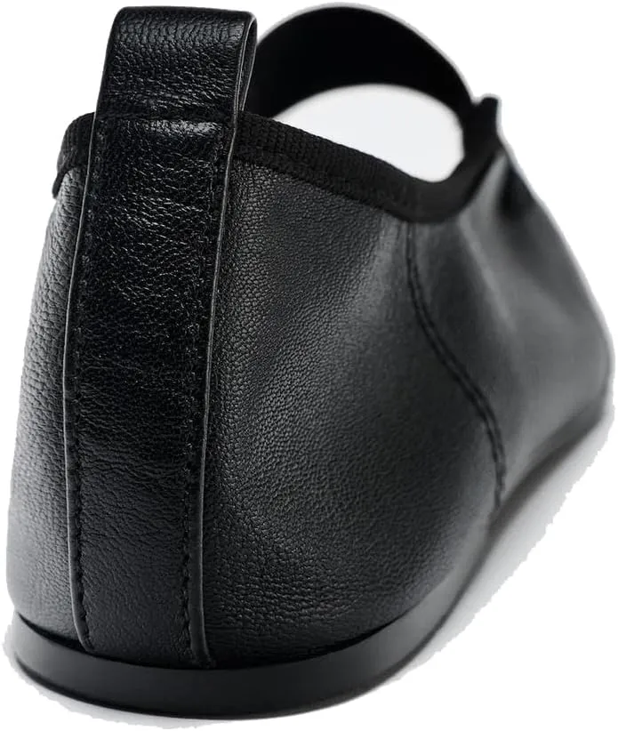 Elastic Strap Leather Ballet Flats for Women Round Toe Ballerina Shoes Comfortable Casual Mary Jane Flat Shoe