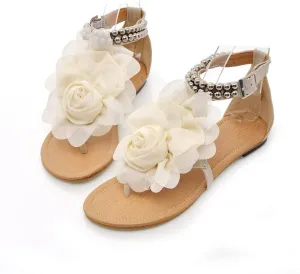 ELFY Women Flat Heel Flip-flop Sandals Flower Beaded Summer Flats