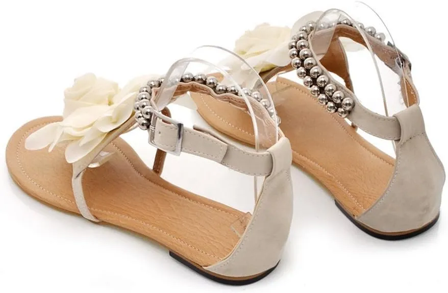 ELFY Women Flat Heel Flip-flop Sandals Flower Beaded Summer Flats