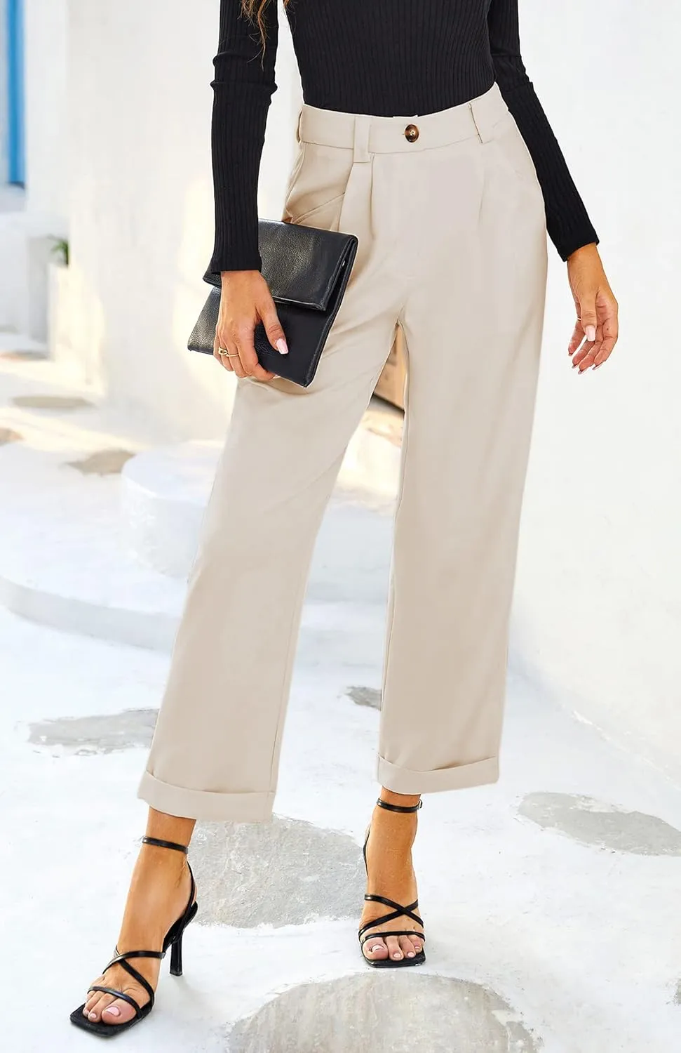Febriajuce Women's Dress Pants Lightweight High Waist Straight Leg Office Work Pants Casual Travel Trousers with Pockets