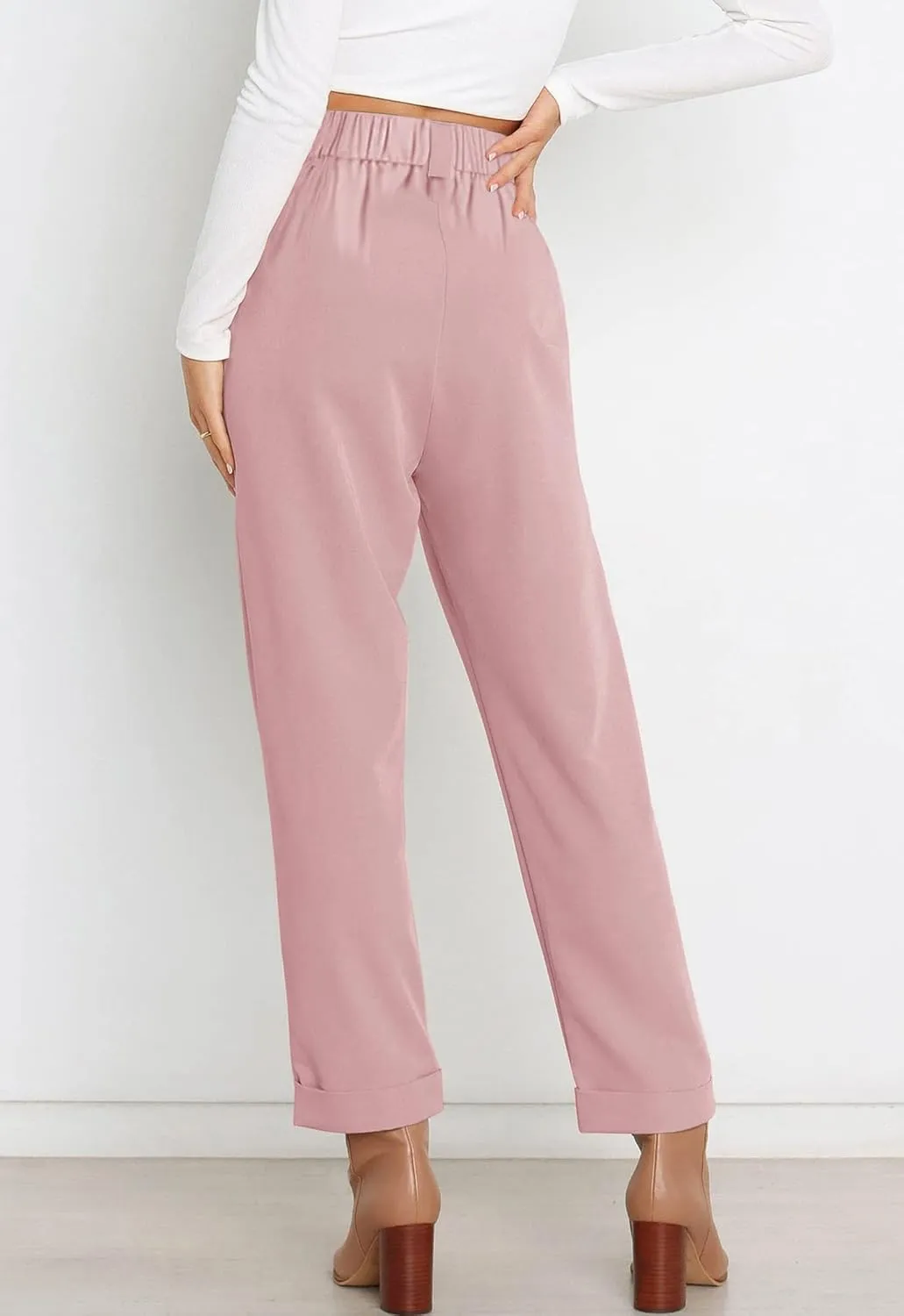 Febriajuce Women's Dress Pants Lightweight High Waist Straight Leg Office Work Pants Casual Travel Trousers with Pockets