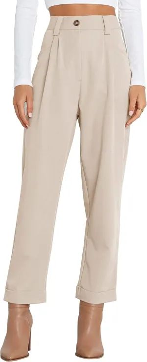 Febriajuce Women's Dress Pants Lightweight High Waist Straight Leg Office Work Pants Casual Travel Trousers with Pockets