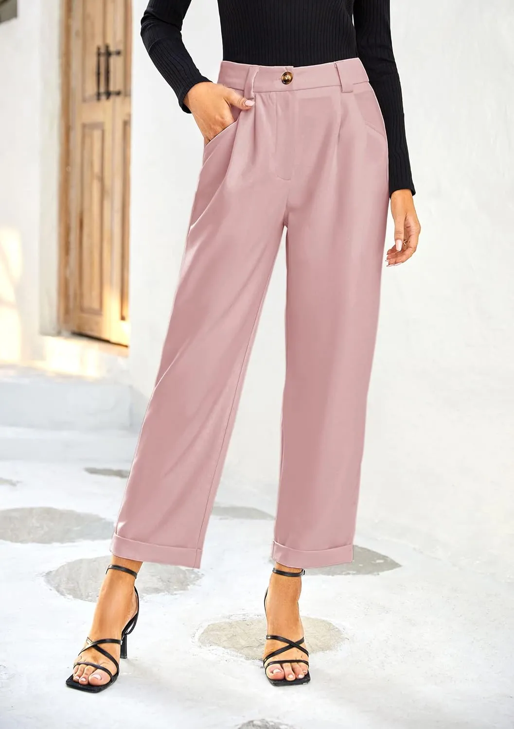 Febriajuce Women's Dress Pants Lightweight High Waist Straight Leg Office Work Pants Casual Travel Trousers with Pockets