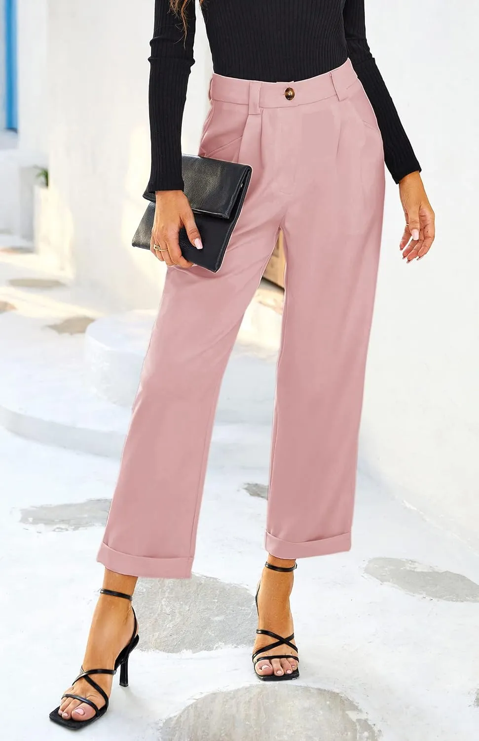 Febriajuce Women's Dress Pants Lightweight High Waist Straight Leg Office Work Pants Casual Travel Trousers with Pockets