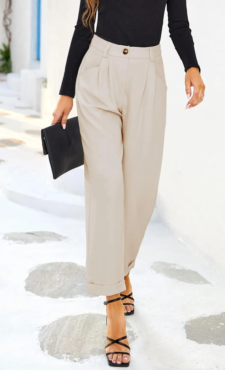 Febriajuce Women's Dress Pants Lightweight High Waist Straight Leg Office Work Pants Casual Travel Trousers with Pockets