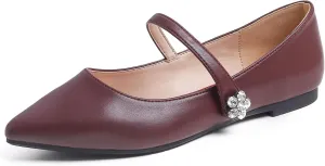 FEVERSOLE Women's Pointed Mary Jane Shoes Fashion Strap Buckle Slip On Flats