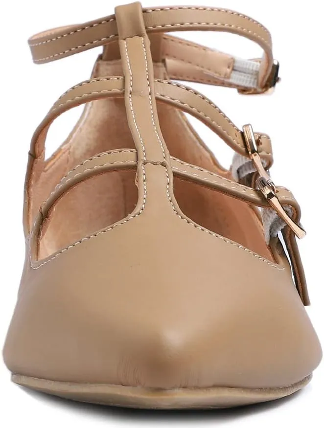 FEVERSOLE Women's Pointed Mary Jane Shoes Fashion Strap Buckle Slip On Flats