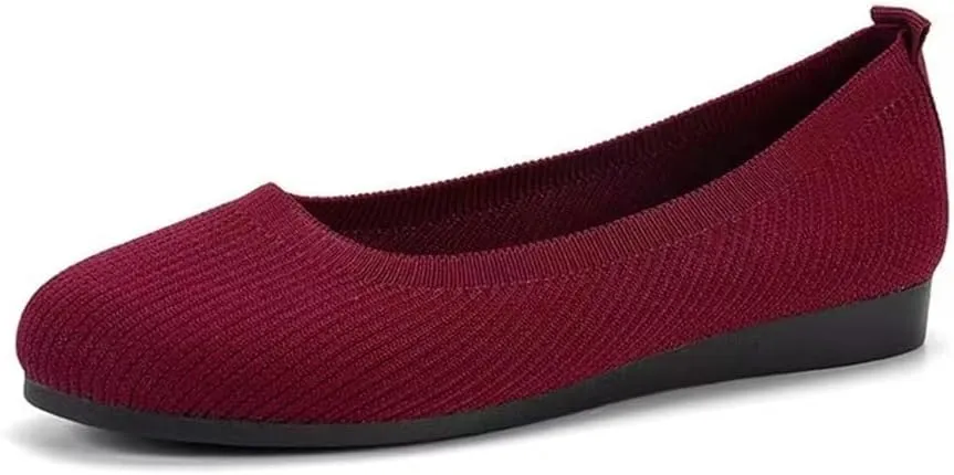 Flats Shoes for Women, Square Toe Ballet Flats Shoes with Arch Support, Knit Flats for Women Slip On Walking Flat Dress Shoes