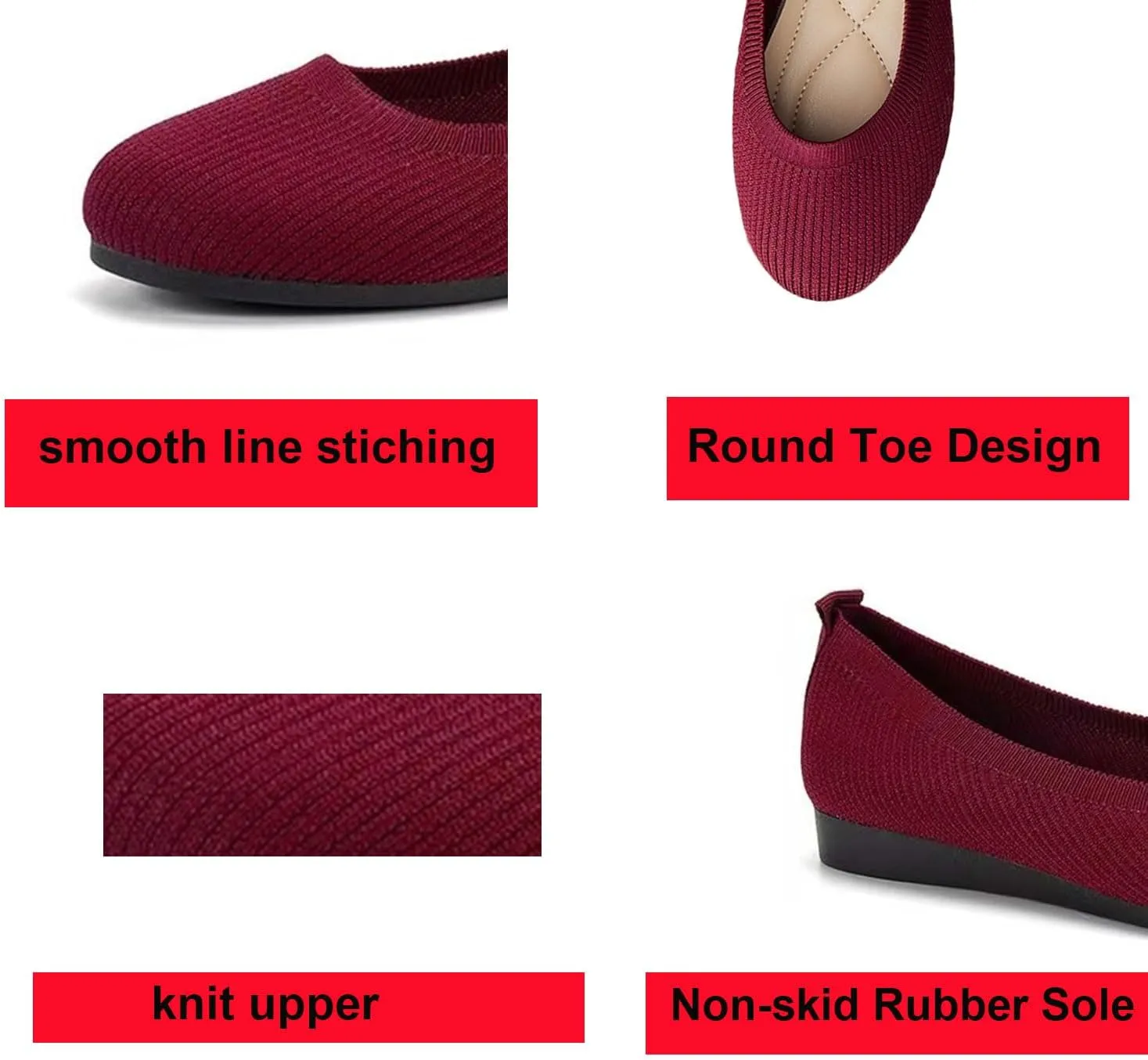 Flats Shoes for Women, Square Toe Ballet Flats Shoes with Arch Support, Knit Flats for Women Slip On Walking Flat Dress Shoes