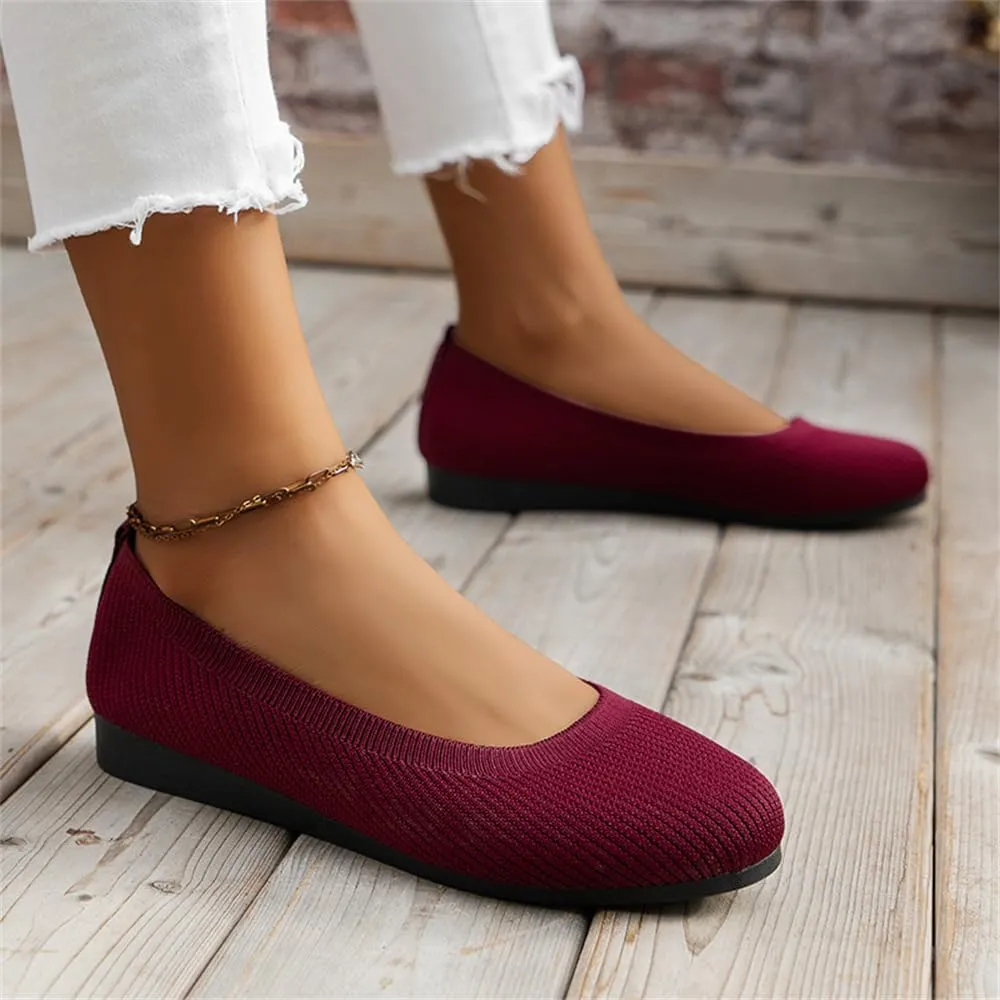 Flats Shoes for Women, Square Toe Ballet Flats Shoes with Arch Support, Knit Flats for Women Slip On Walking Flat Dress Shoes