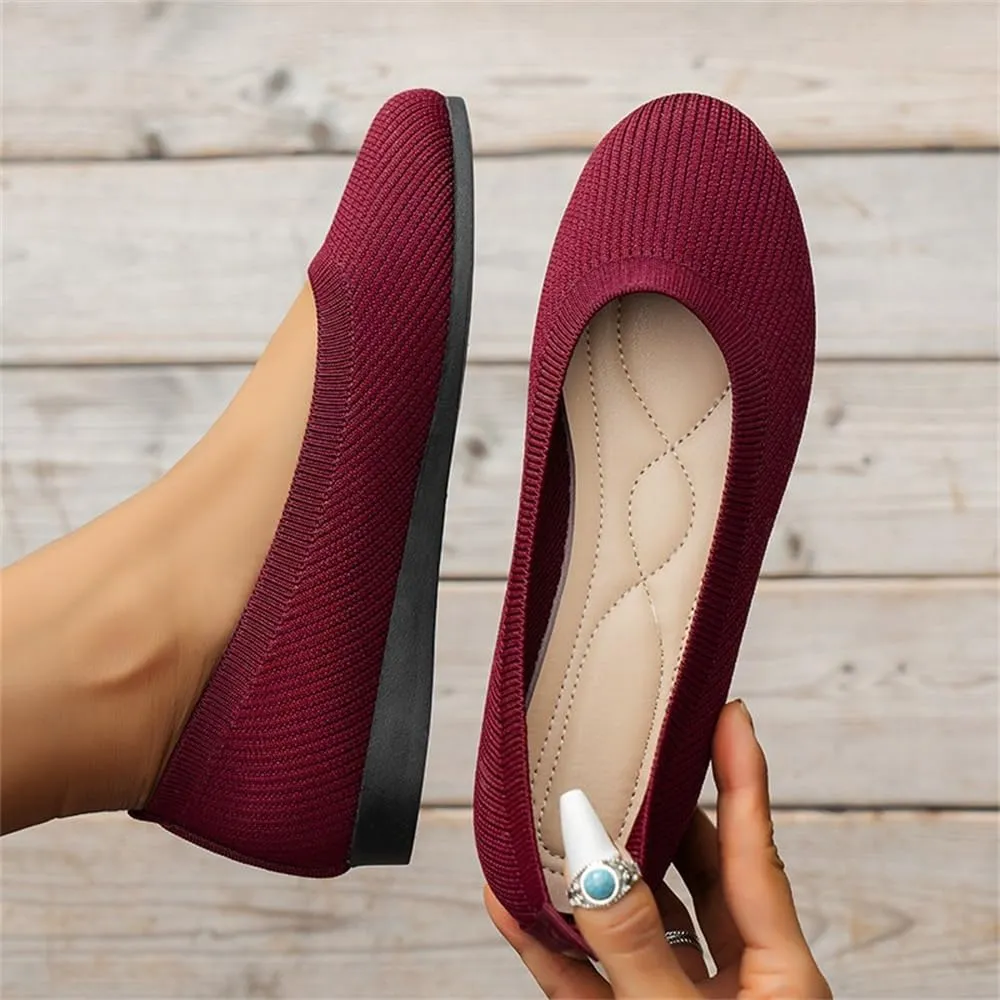 Flats Shoes for Women, Square Toe Ballet Flats Shoes with Arch Support, Knit Flats for Women Slip On Walking Flat Dress Shoes