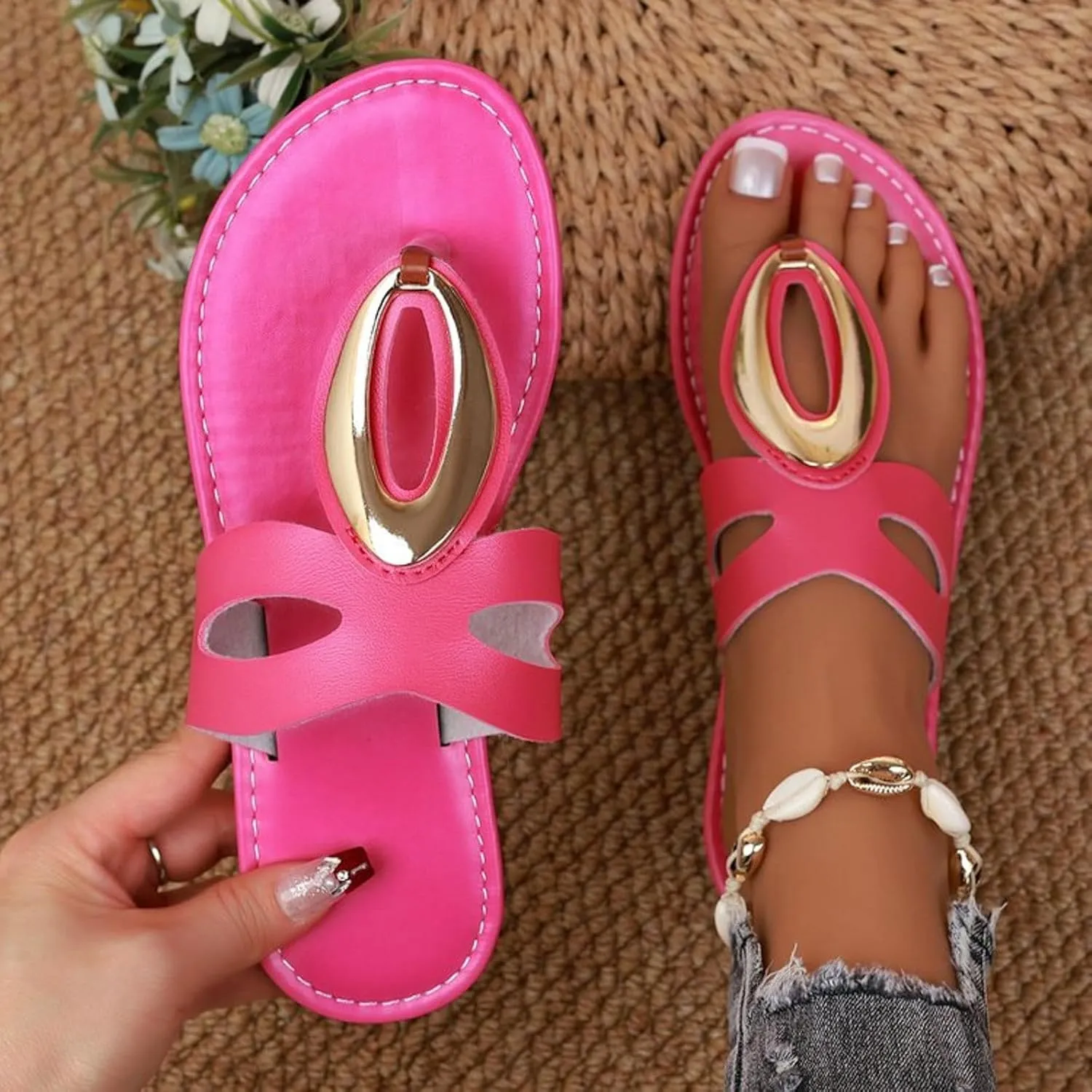 Flip flops for Women Vegan Leather Women Slippers Sandals Women Beach Essentials Slides for Women Fashion Footwear Flats
