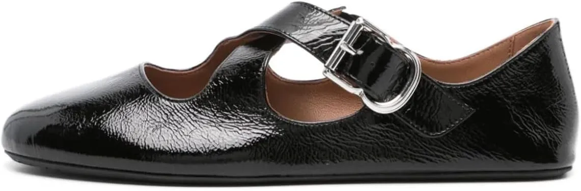 FOWT Women Crisscross Strap Buckle Closed Round Toe Ballet Flats Stylish Party Date Ballroom Dance Comfy Mary Jane Shoes Size 4-16 US