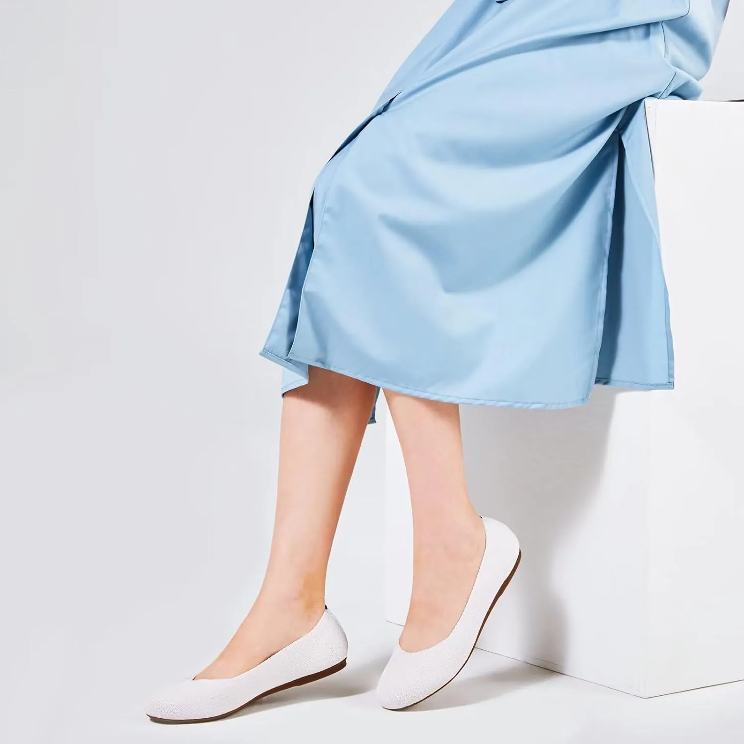 Frank Mully Womens Ballet Flat Shoes Knit Dress Shoes Round Toe Slip On Ballerina Walking Flats Shoes for Woman Low Wedge Comfort Soft