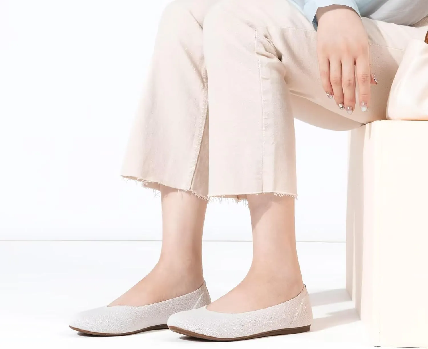 Frank Mully Womens Ballet Flat Shoes Knit Dress Shoes Round Toe Slip On Ballerina Walking Flats Shoes for Woman Low Wedge Comfort Soft