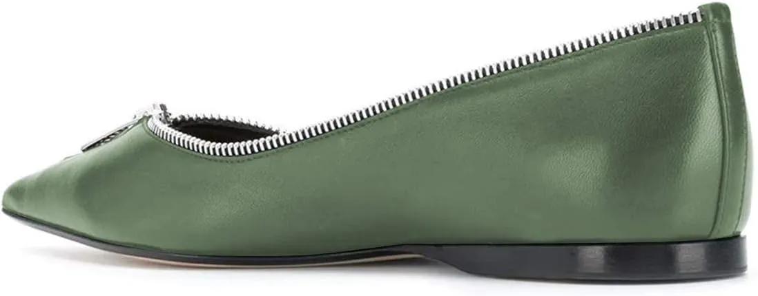 FSJ Women Fashion Ballet Slip on Pointed Closed Toe Pumps Flats Slide Leather Sandals Zippers Ladies Dress Shoes Size 4-15 US