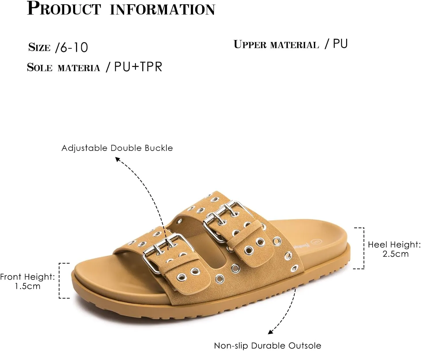 FUNKYMONKEY Women's Eyelets Adjustable Double Strap Slides Slip On Comfort Flat Sandals for Summer