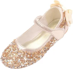 Girl's Adorable Bow Mary Jane Ballet Flat Glitter Princess Flower Girl Wedding Party Dress Shoes(Toddler/Little Kid)