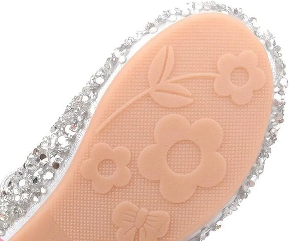 Girl's Adorable Bow Mary Jane Ballet Flat Glitter Princess Flower Girl Wedding Party Dress Shoes(Toddler/Little Kid)