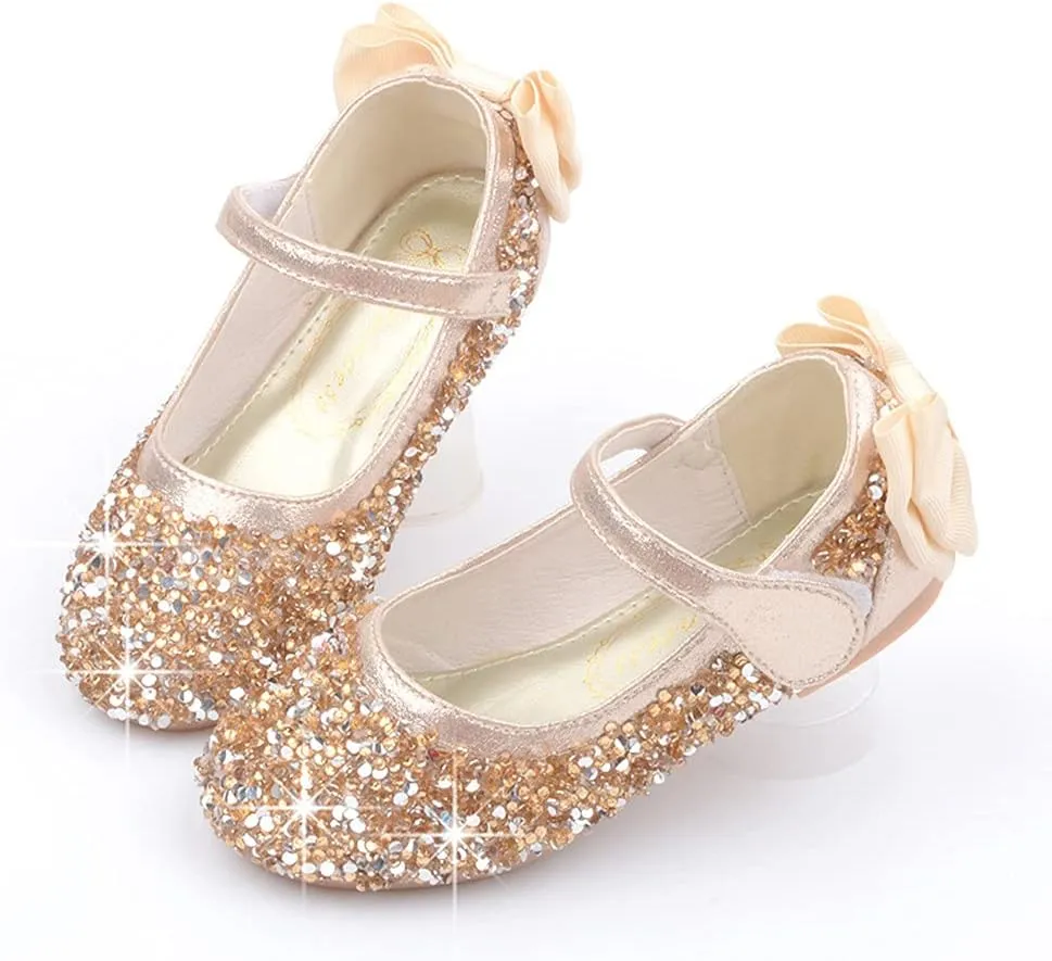 Girl's Adorable Bow Mary Jane Ballet Flat Glitter Princess Flower Girl Wedding Party Dress Shoes(Toddler/Little Kid)