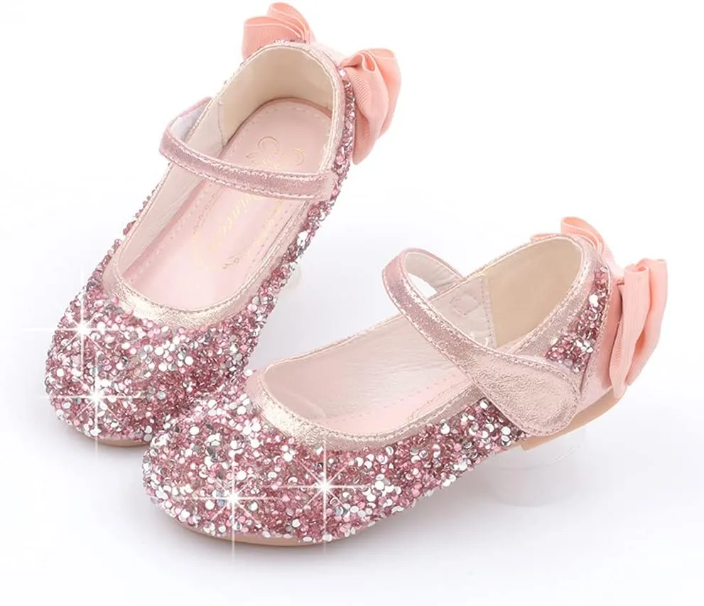 Girl's Adorable Bow Mary Jane Ballet Flat Glitter Princess Flower Girl Wedding Party Dress Shoes(Toddler/Little Kid)