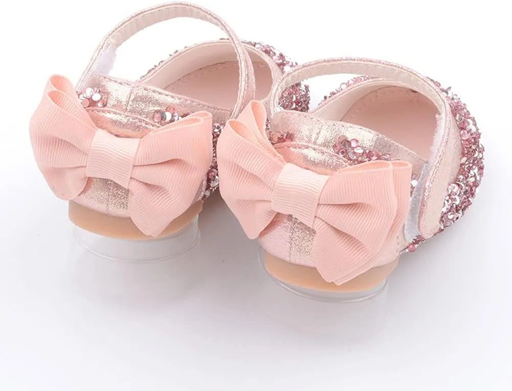Girl's Adorable Bow Mary Jane Ballet Flat Glitter Princess Flower Girl Wedding Party Dress Shoes(Toddler/Little Kid)