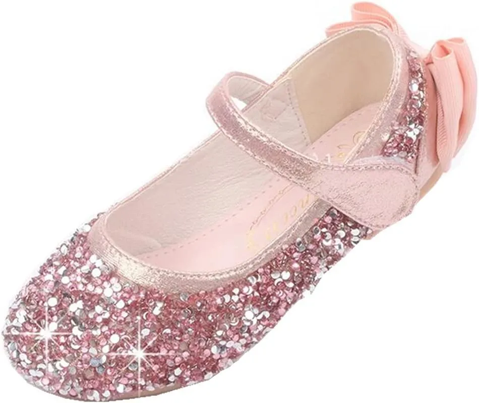 Girl's Adorable Bow Mary Jane Ballet Flat Glitter Princess Flower Girl Wedding Party Dress Shoes(Toddler/Little Kid)