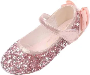 Girl's Adorable Bow Mary Jane Ballet Flat Glitter Princess Flower Girl Wedding Party Dress Shoes(Toddler/Little Kid)