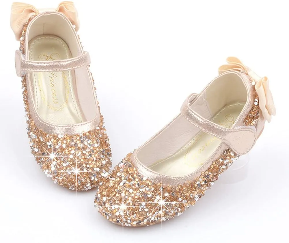 Girl's Adorable Bow Mary Jane Ballet Flat Glitter Princess Flower Girl Wedding Party Dress Shoes(Toddler/Little Kid)